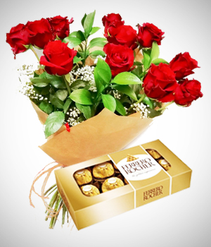 Festividades Prximas - Combo Pareja Perfecta: Bouquet de 12 Rosas y Chocolates